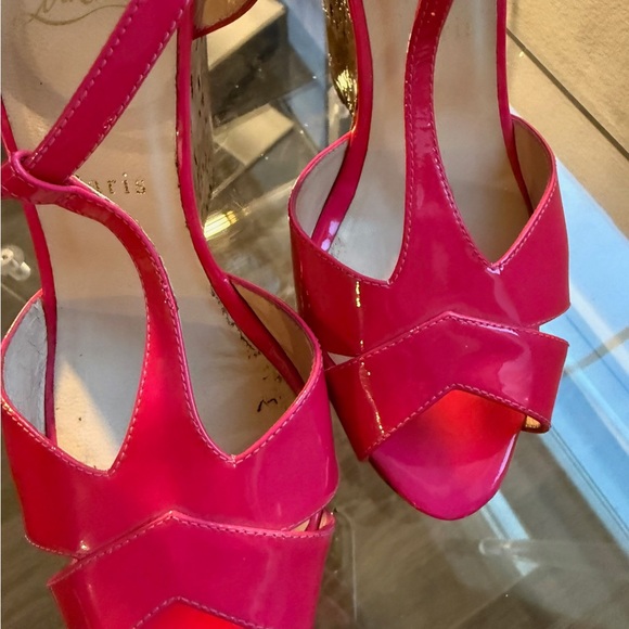Christian Louboutin Hot Pink Patent Wedges - Picture 3 of 5